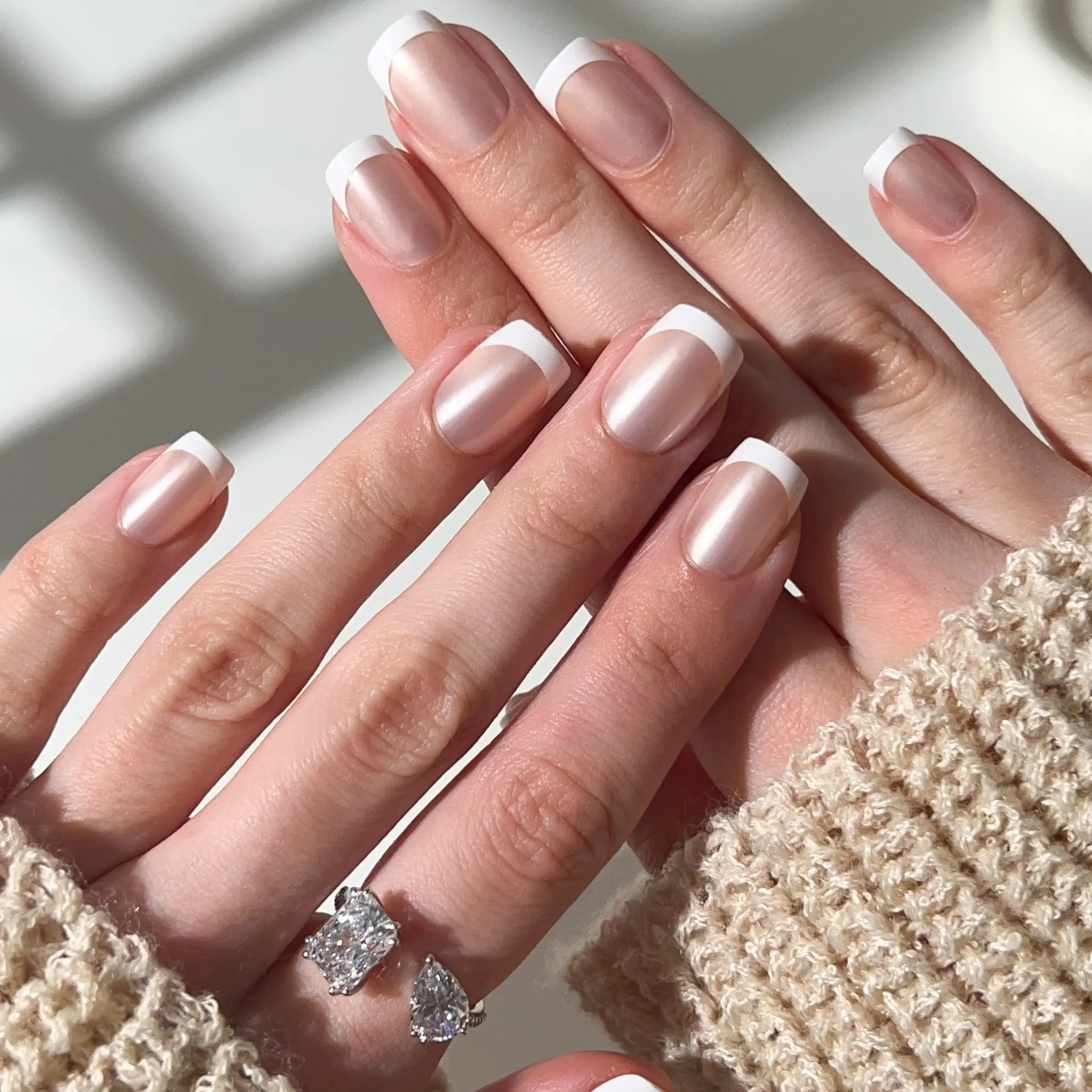 PaintLab Iconic Frenchie Short Square Press On Nails, 30 Nails in 15 Sizes with Glue, Salon-Quality White French Tip