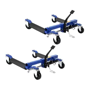 Car Wheel Dolly Jack, 3000LBS Capacity Wheel Dolly with Hydraulic Tire Jack & Twin Rollers, Heavy Duty Rollers with Foot Pedal for Tire Auto Repair Moving Blue - Set of 2