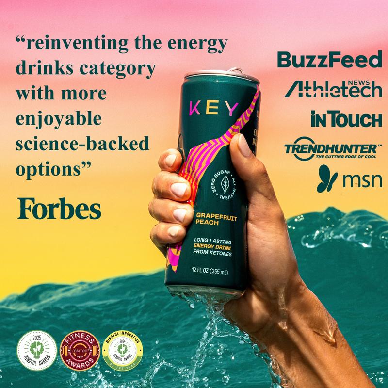 KEY Clean Energy Ketone Drink - All Natural, Sugar Free, Mental Focus, Low Caffeine