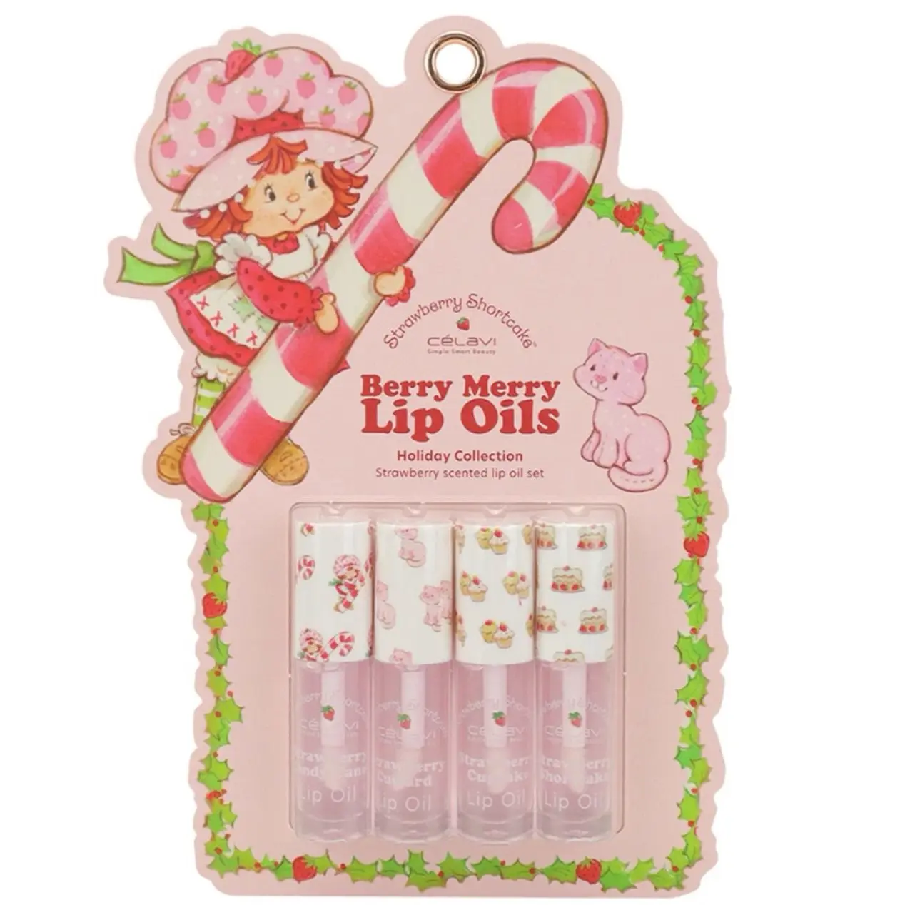Set of 4 Celavi Strawberry Shortcake Lip Oils - Glossy Lipstick for Cosmetic Makeup - Lipgloss