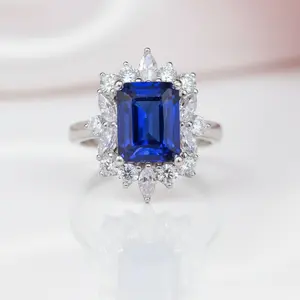 14k White Gold 3.0 Ct Blue Sapphire Diamond Option Engagement Ring