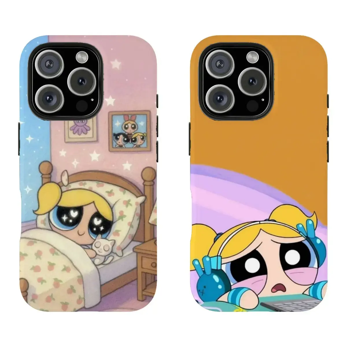 P0werpuff Girls Bubbles Phone Case|Y2K Coquette Aesthetic Protective Cover|Cute Cartoon Shockproof Case Gift for Her Him Compatible for iPhone 11 12 13 14 15 16 17 Pro Max Plus Air Mini Blue Nostalgic 90s Vibe High Grade Armor Skin