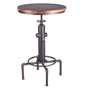 Bar Table Vintage Round Small Bistro Table Industrial Dinner Table in Kitchen Dining Room Rustic Display Stand for Hallway 32-38inch Height Adjustable Swivel Wooden Top desk coffetable