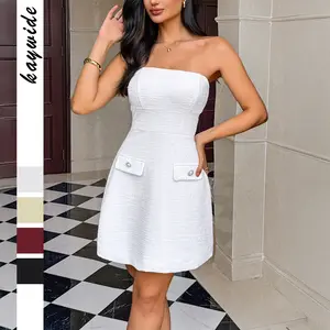 Women's Casual White Strapless Short Dress for Summer Outings