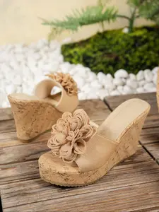Women's Fashionable Flower Decorated Wedge Sandals, Casual Comfortable Wedge Sandals for Summer, Female All-match Round Toe Sandals for Daily Wear, Boho Style Sandal, Shoe