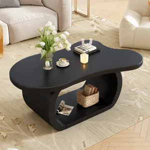 Modern Cloud Coffee Table 39.3"x23.6" with 1.5" Thick Tabletop Cream Style Irregular End Table Curved Legs Unique Design for Living Room Apartment