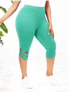 Macaron Color Hollow Out Seven-Eighths Pants, Spring Atmosphere Fashion Essential, Drapey Casual Fit Pants for Stylish Looks