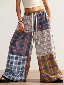 Women's Fashion Loose Fit Long Checkered Pants, All-Season Comfortable Design, Ideal for Daily Wear & Casual, Stylish Women's Bottoms