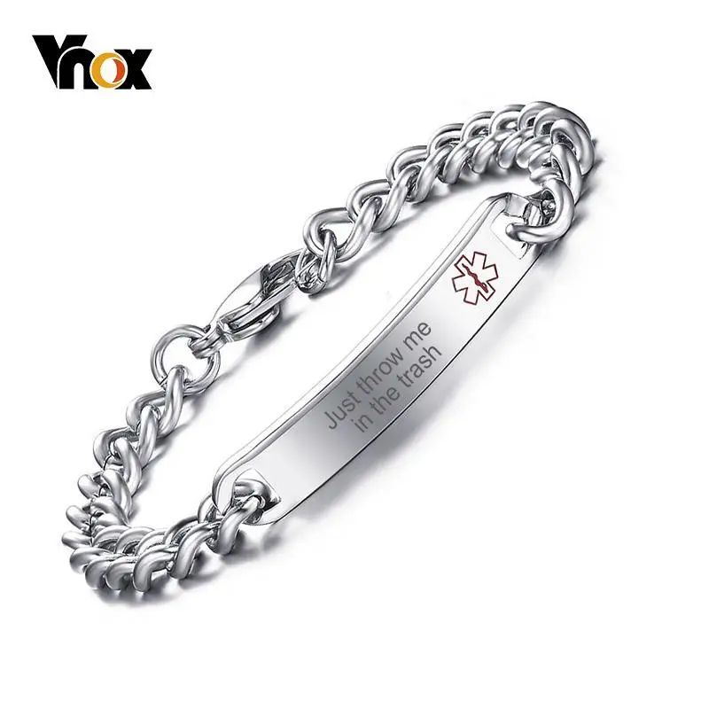 Vnox Medical Alert ID Bracelets for Women Men Just throw me in the trash Bracelet Anti Allergy Stainless Steel Jewelry