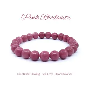 Lovskaya Emotional Healing Pink Rhodonite Bracelet AAA Grade Natural Crystal Unisex Jewelry for Adults Elegant Fashionable Versatile for Various Occasions