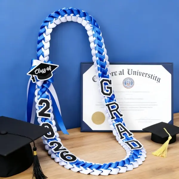 Hotop 2026 Graduation Leis Class of 2026 Grad Ribbon Money Lei Handmade Double Braided Necklace for Graduation Gifts Supplies