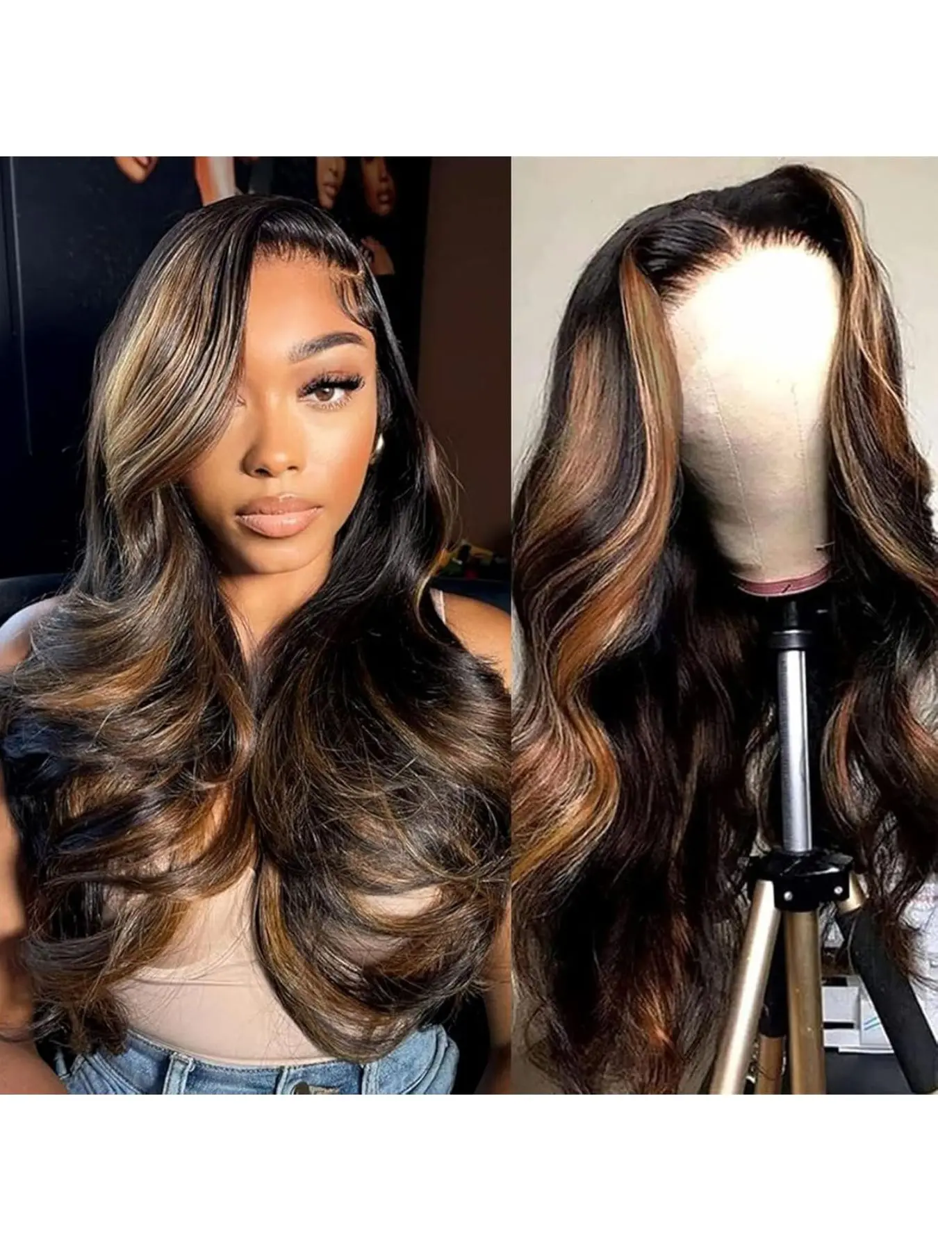 13x6 Ombre Lace Front Wig Human Hair 1B/30 Highlight Body 