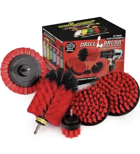 Juego de 4 cepillos de limpieza negros y rojos - Cepillo para taladro inalambrico