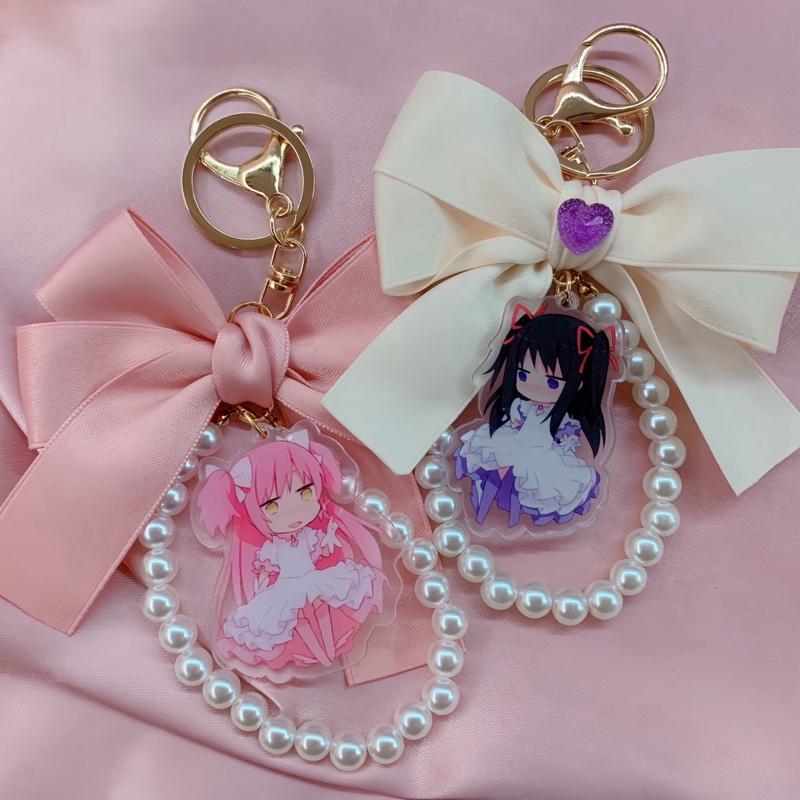 Puella Magi Madoka Magica Homura Madoka Anime Manga Kawaii Githuc Lolita EGL Keychain Purse Bag Charm with Bow and Unique Design