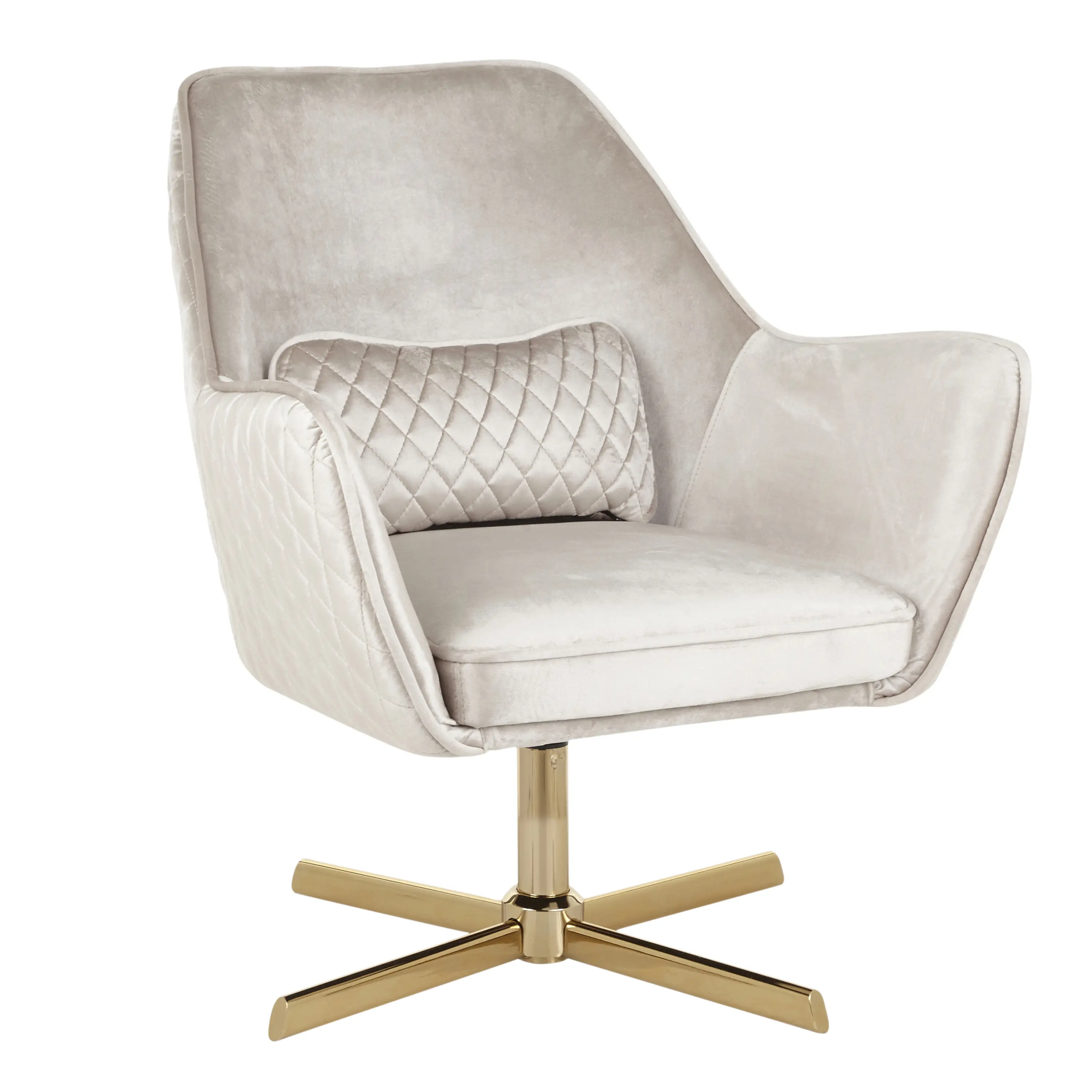 Cream Velvet Lounge Chair with Gold Metal Frame, Contemporary Style