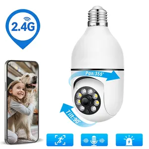 Indoor Security Camera, E27 Bulb Camera 2.4G WiFi, 355° Pan-Tilt, App Remote Control, Two-Way Audio, Night Vision, Human Motion Detection for Bedroom & Living Room