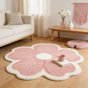 Flower Irregular Carpet, Floral Pattern Rug, Sweet Cute Modern Cream Style Living Room Sofa Coffee Table Mat, Soft Comfortable Plush Foot Pad