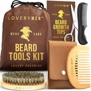 LoveryMEN Beard Tools Kit - 7pc Men's Grooming Haircare Gift Set