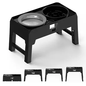 4 Height Adjustable Raised Dog Bowl Stand with Slow Feeder & No-Spill Water Bowl | Foldable Design | Elevated Feeder for All Dog Sizes