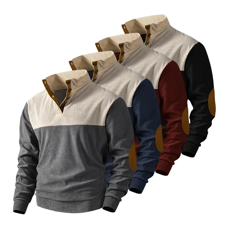 Men's Fashion Henley Shirt, Color Block Patch Half Placket Button Pullover, Regular Fit Casual Long Sleeve Collared Sweatshirt, Spring Fall Daily Wear Top, Perfect Christmas Gift for Men Stylish