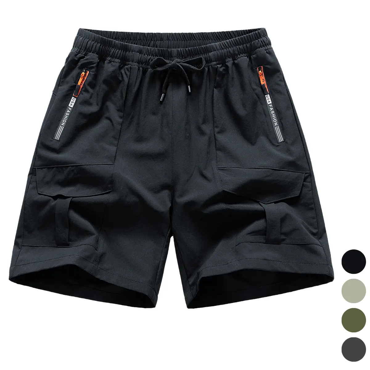 Menswear Men's Utility Cargo Shorts - Multi-Pocket Design with Zipper Pockets, Elastic Waist with Drawstring, for Outdoor, Casual Wear, Outdoor Men's Shorts, Multipocket Men's Shorts
