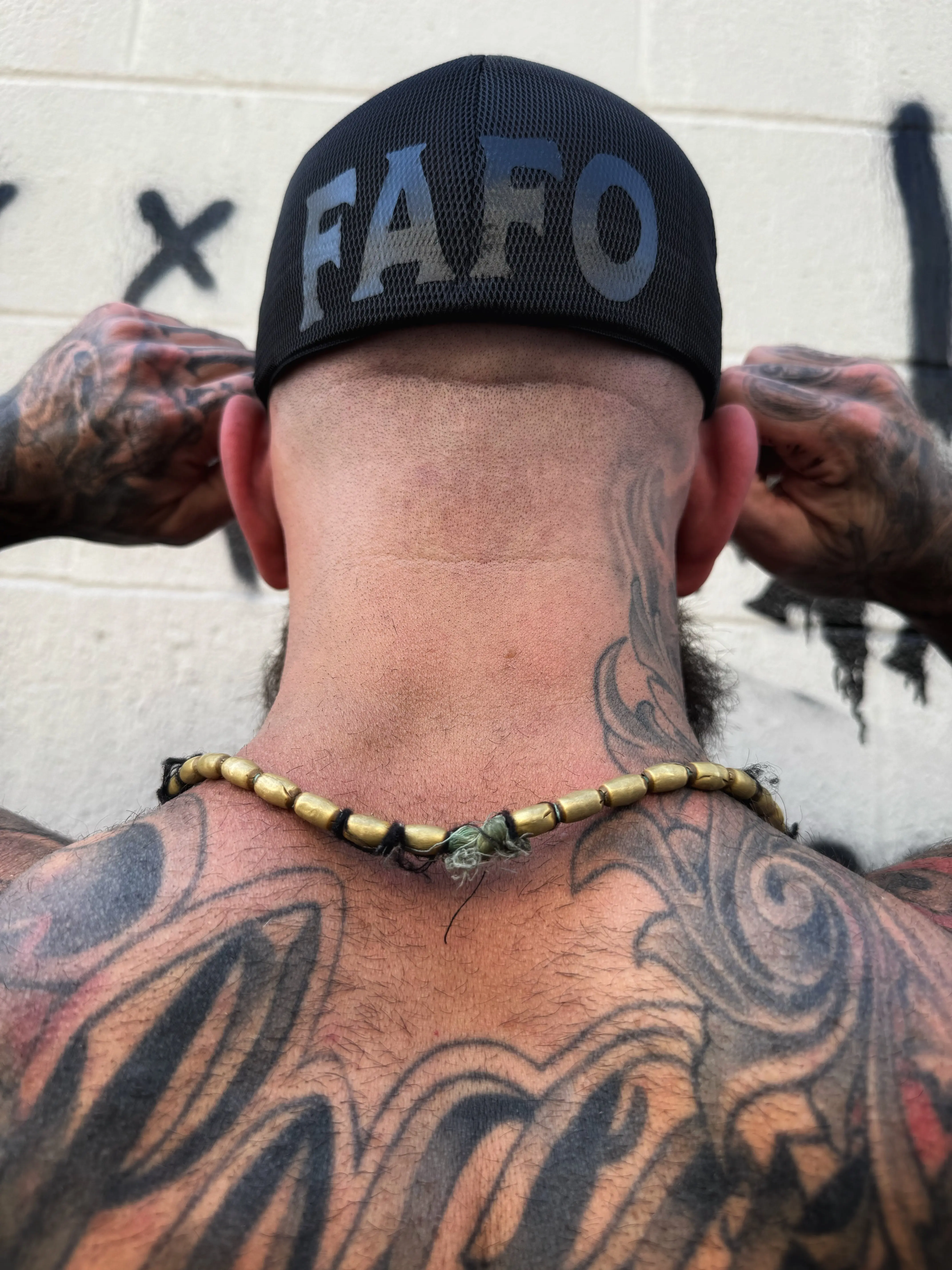 TheDriveClothing FAFO Black On Black Back Style Flexfit Hat – Black Fitted Streetwear Cap, Structured 5 Panel Mesh Back Hat, Y2K Biker Gym Fashion Apparel, Premium Stretch Fit Trucker Hat for Men & Women