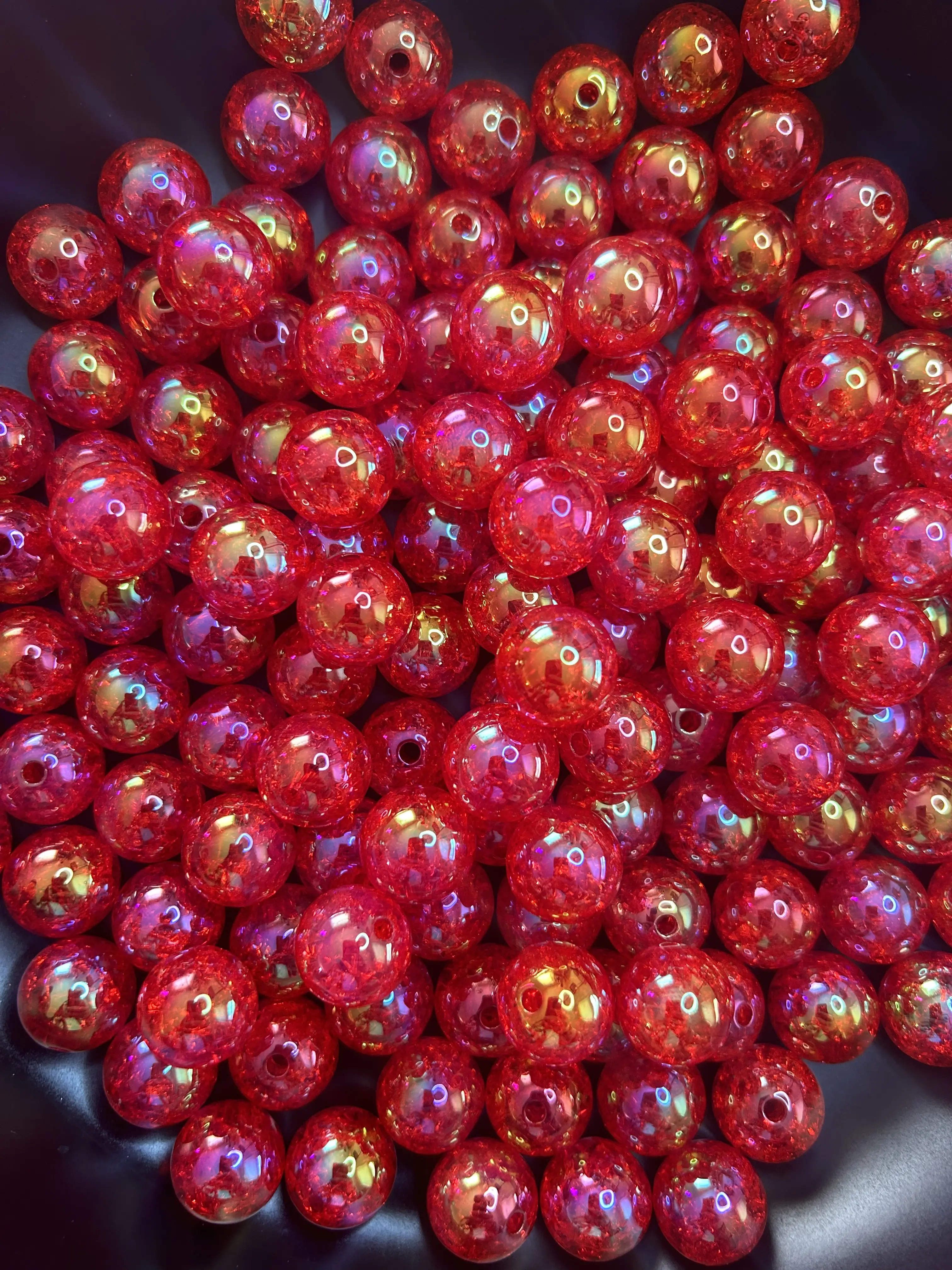 20pcs 16mm solid red crackle beads