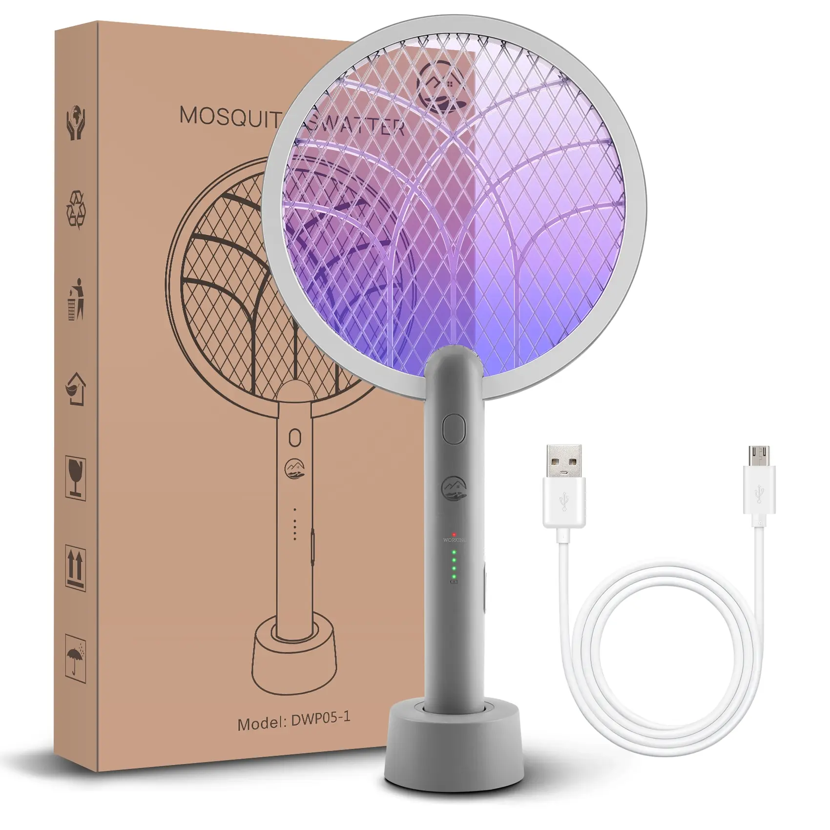 4000V Electric Fly Swatter Racket, 1800mAh Smart Bug Zapper with USB Rechargeable Base, Powerful Mosquitoes Trap Lamp & Fly Killer with 3-Layer Safety