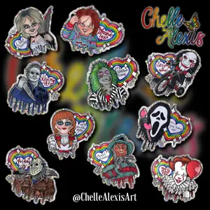 Complete Horror Lovers Waterproof Holographic Glitter Vinyl Decal Sticker Collection 10 - 3” Classic Horror Movie Child's Play Halloween Spooky
