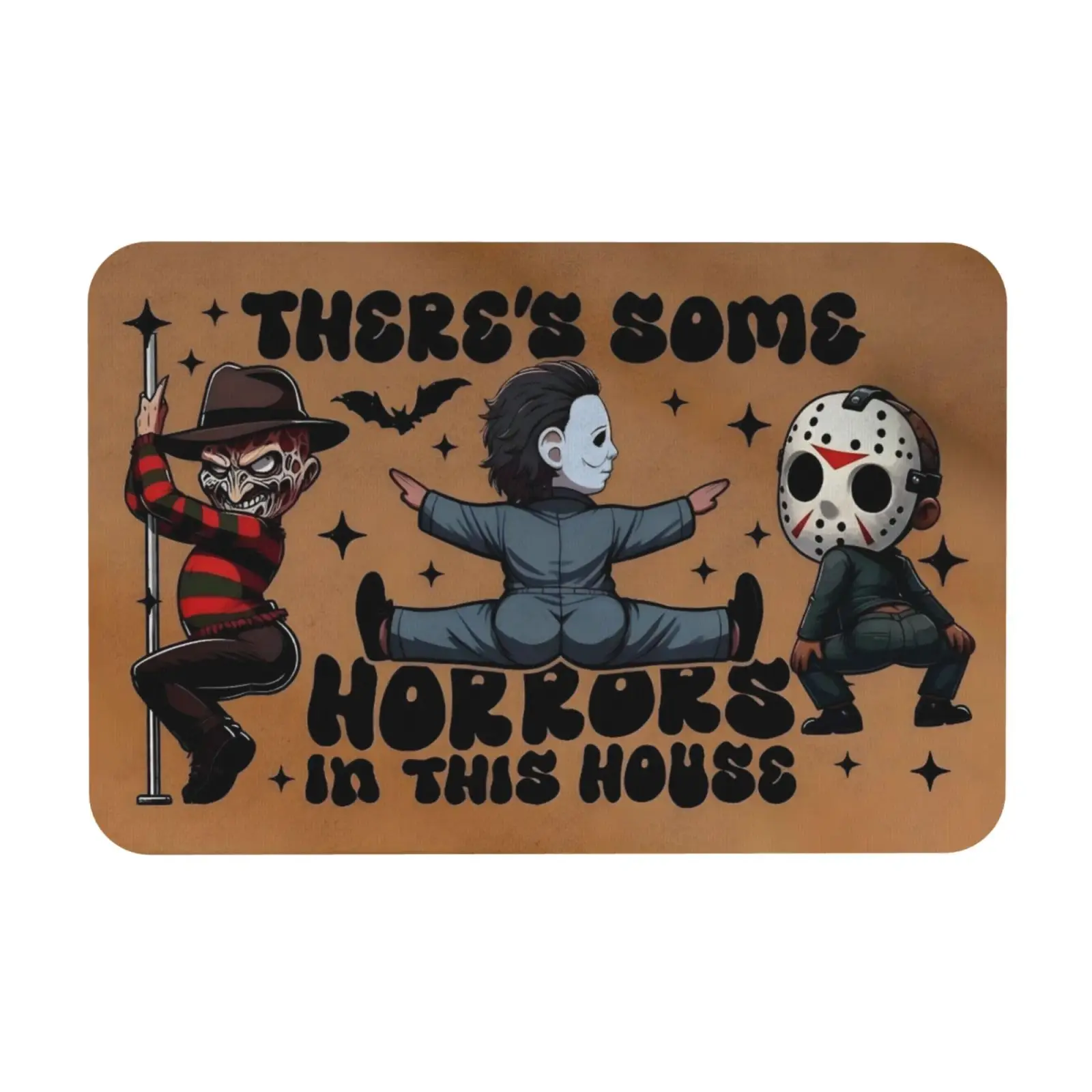 Funny Horror Characters Rubber This House Doormat, Christmas Halloween Welcome Mat, Spooky Season Front Door Kitchen Bathroom Rug