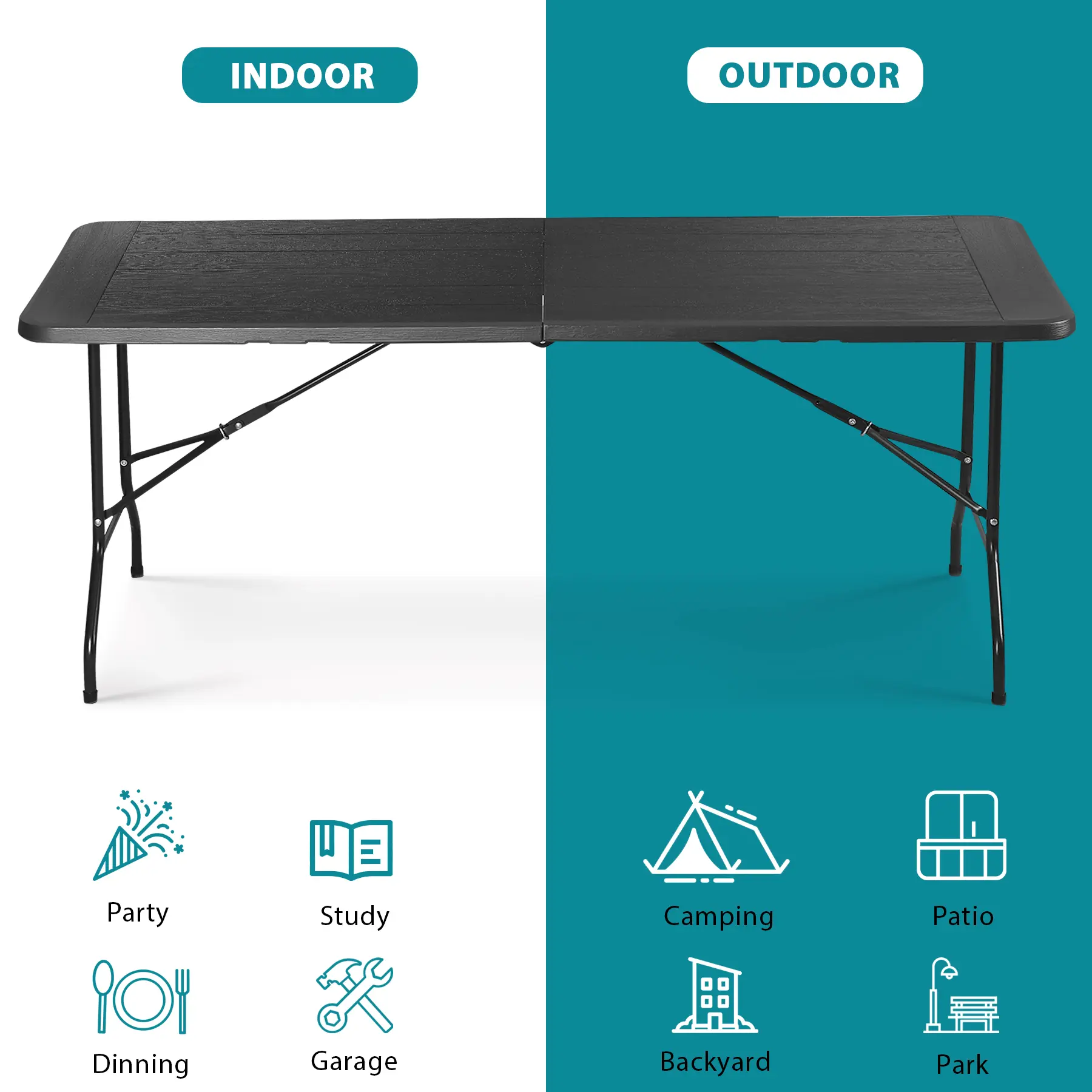 ZENY 6-ft Heavy Duty Folding HDPE Top Table with Honeycomb Design, Steel Frame & Easy Fold Handle, Charcoal - Garden Dining Table, Patio Furniture, Home Outdoor Furniture for Camping, Heavy Duty Table