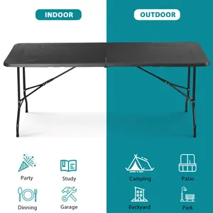 ZENY 6 Foot Folding Table for Indoor Outdoor Plastic HDPE Table Camping Party Card Picnic Steel Frame W/Handle, Charcoal