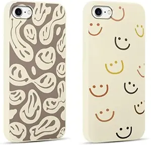 2 Pack Happy Smiles Face for iPhone 7/8 / SE 2022 4.7" Phone Case,Aesthetic Cute Smile Design Cases Soft Silicone Slim TPU Shockproof Protective Bumper Cover for Women Men Girls-Kawaii