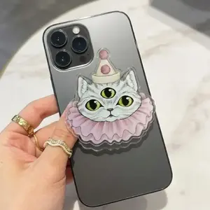Three Eyes Clown Cat MagSafe Phone Grip, Horror Aesthetic Magnetic Phone Holder, Kawaii Scary Fan Gift , Kindle Accessories sticky Baby mount Library Card Flower-Shaped Multi-Functional Stand Universal Car Double-Sided Octo Adjustable Portable