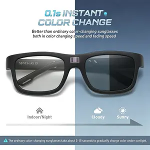 Paleshy Ultra-Light Smart Polarized Sunglasses 0.1-Second Color-Shift Photochromic Square Glasses for Men Women UV Blocking Outdoor Safety Eyewear with Rapid Lenses