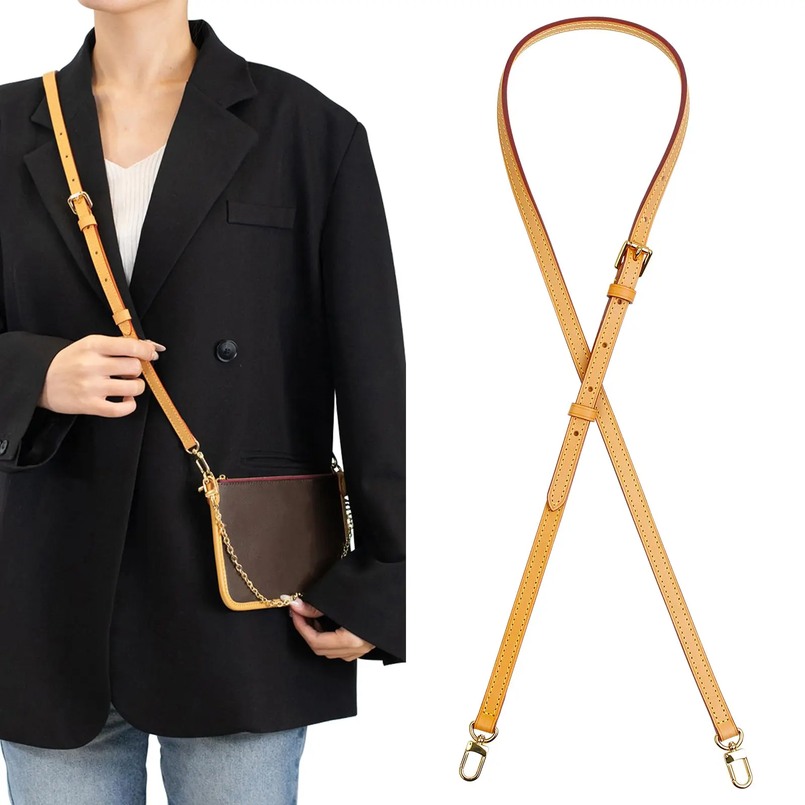 jiesinlov Vachetta Leather Detachable Adjustable Aftermarket Strap-Style Bag Strap - Purse Accessories for Handbag Shoulder or Crossbody Use, Detachable Bag Straps