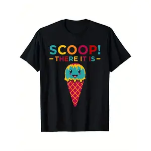 Men's ice cream and playful pun Graphic T-Shirt - Short Sleeve Crew Neck Regular Fit Casual Wear | Soft & Breathable Fabric, Durable Print, Everyday Comfort, Machine Washable, funny and colorful cartoon design casual everyday wear, suitable for summer or