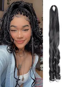 French Curly Braiding Hair 24Inch Loose Wavy 1 Packs #1B Black Bouncy Braiding Hair Extensions 75g/Pack Synthetic French Curl Crochet Hair Extensions