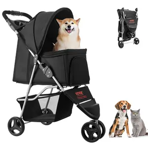 VEVOR Pet Stroller,  35 lbs Weight Capacity, Foldable Dog Stroller Cart, 3 Wheels Cats Stroller with Mesh Windows and Cup Holders, Portable Pet Carrier Stroller with Brake, for Small to Medium Pets
