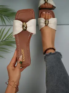 Women's Summer Sandals, Flat Dress Sandals, Elegant Minimalist Sandals, Metal Decorative Straw Flat Square Toe, Comfortable Minimalist Design, Beach, Home, Daily Wear, Braided Open-Toe Slippers