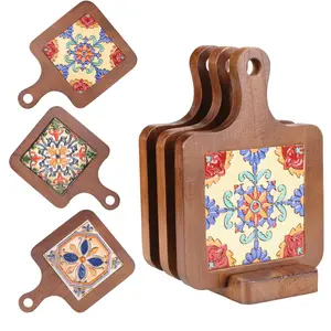 Wooden Trivets for Hot Dishes， Trivet Set of 3 with Stand， Pot Holders for Kitchen， Trivets for Hot Pots and Pans