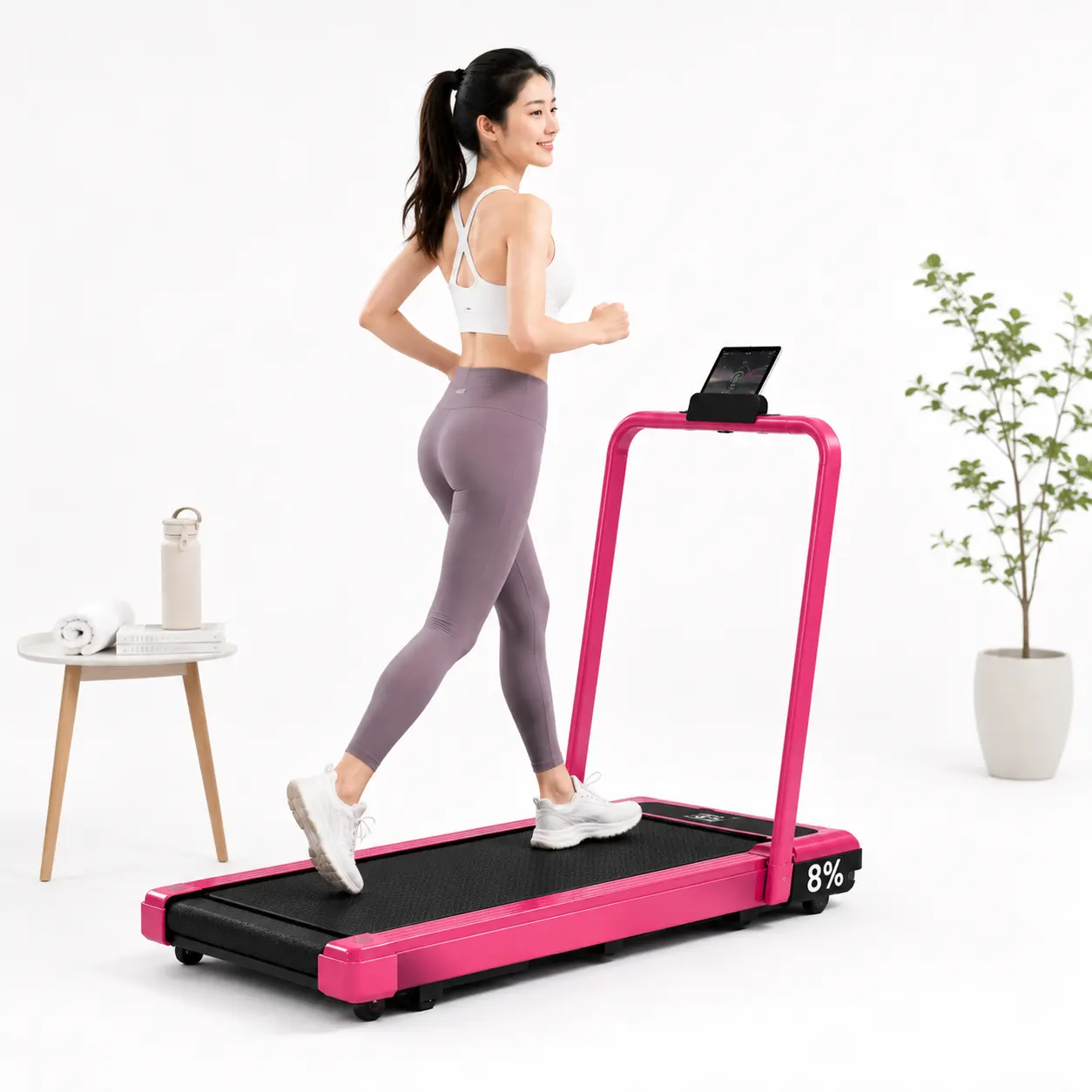 Collapsible Pink Treadmill - Home Workout Gear, Home Fitness Equipment, Compact Exercise Equipment for Small Spaces with Stable Indoor Walking Movement