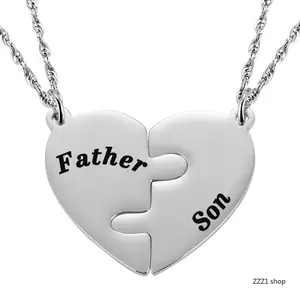 Black-Plated Stainless Steel Puzzle Heart Necklaces - Mother's Day, Birthday Gift for Son