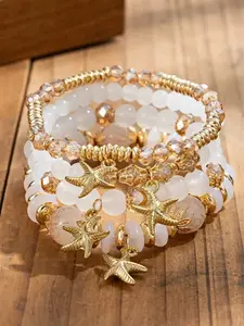 Boho Starfish Pendant Beaded Crystal Bracelet Set, Fashion Layerable Women's Jewelry, Beach Vacation, Daily Wear, Summer Gift