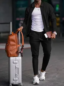 Men's Athletic 2-Piece Tracksuit Set, Athletic Activewear Tracksuit, Full Zip Up Front Design, Long Sleeve Jacket & Jogger Pants for Gym Workouts & Running