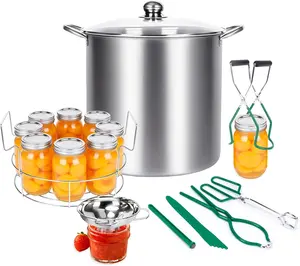 8 Pieces 20.5 QT Stainless Steel Canning Supplies Starter Kit with Lid, Rack & Canning Tools Set, Water Bath Canning Pot for Beginner