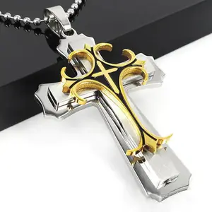 Cross Silver Chain Necklace for Men Women with Cross Symbol Pendant Stainless Steel Hip Hop Necklace 28 Inches Length, Valentine's Day Gifts for Men