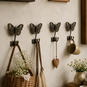 Antique Brass Butterfly Wall Hook Set of 4 — Whimsical Cottagecore Home Decor | Housewarming Gift | Nursery Decor