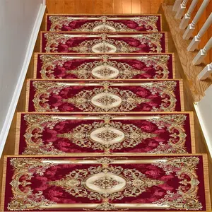 Vintage Gold-Patterned Red Stair Mat, Soft And Durable, Machine Washable And Easy to Clean, Lightweight And Comfortable, Suitable for Stair Carpets, Kitchen Mats, Living Room Carpets