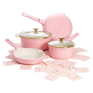 Paris Hilton 10-Piece Clean Ceramic Nonstick Cooking Pots and Pans with Lids Cookware Set with Heart Shaped Lid Knobs, Pink